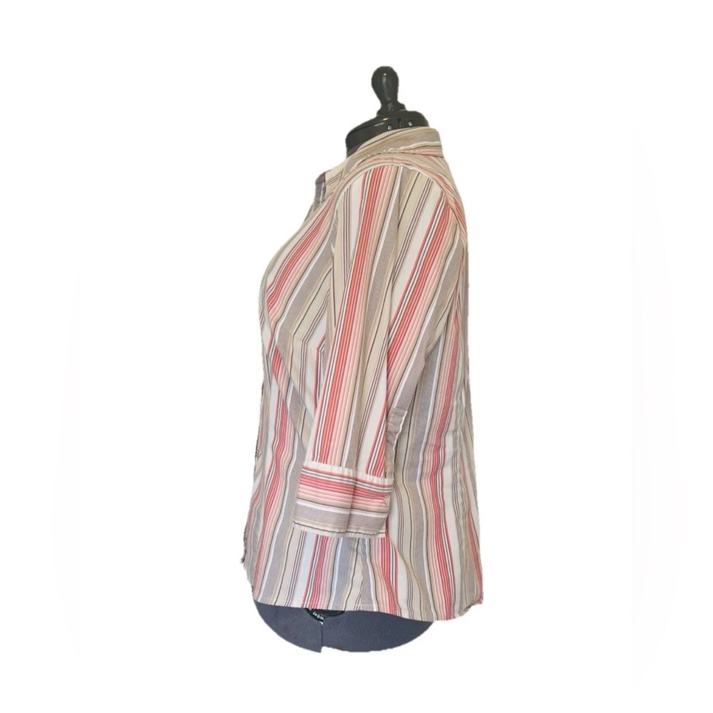 G.V. Stretch Button Down Blouse 3/4 Sleeve Cotton Blend Striped Plus Size 14/16W - Picture 2 of 8